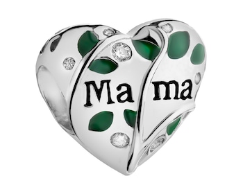 Zawieszka srebrna beads z cyrkoniami i emalią - serce, mama