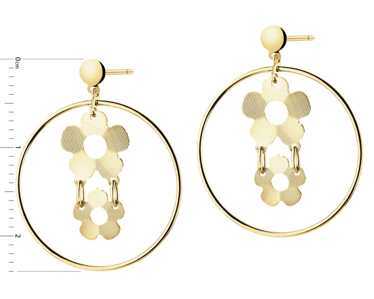Złote kolczyki - koła, kwiaty