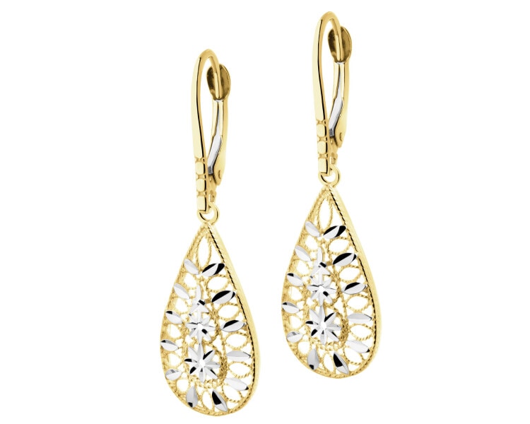 14 K Rhodium-Plated Yellow Gold Dangling Earring