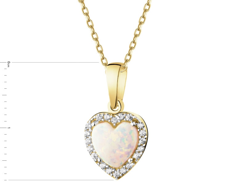 Złota zawieszka z opalitem i cyrkoniami  - serce