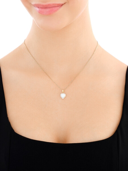 Złota zawieszka z opalitem i cyrkoniami  - serce