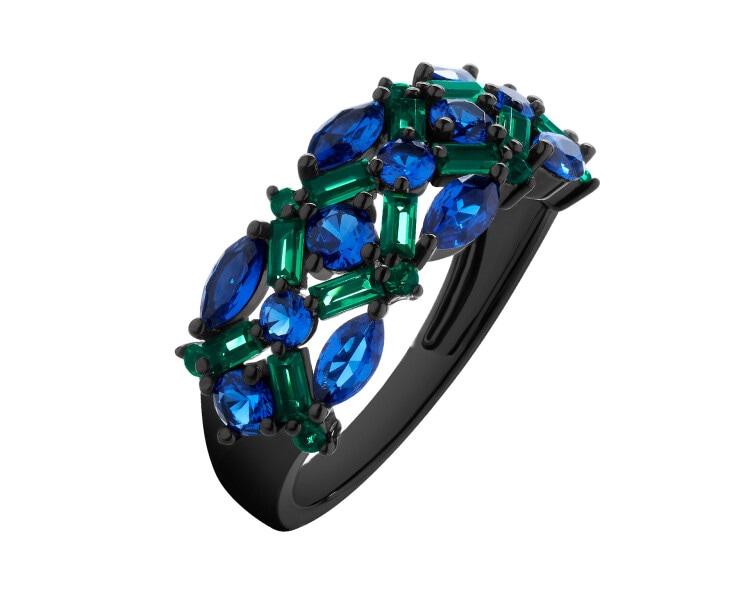 Silver Plated With Black Rhodium Band Ring with Cubic Zirconia