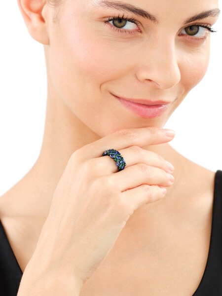 Silver Plated With Black Rhodium Band Ring with Cubic Zirconia