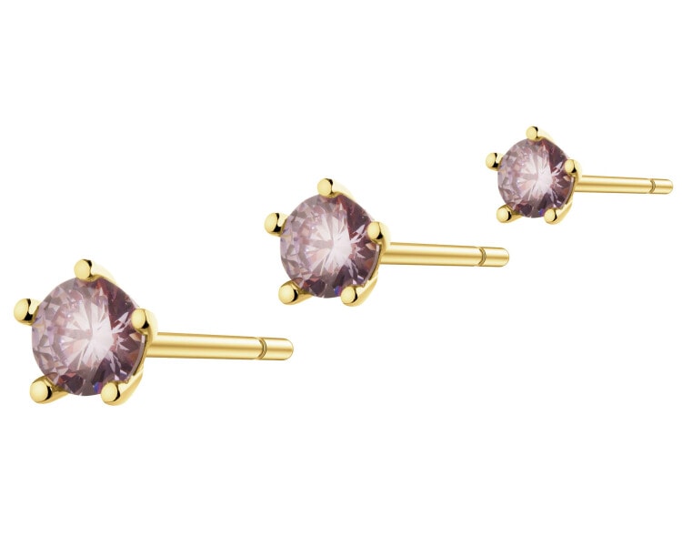 Zestaw trzech złotych kolczyków z cyrkoniami