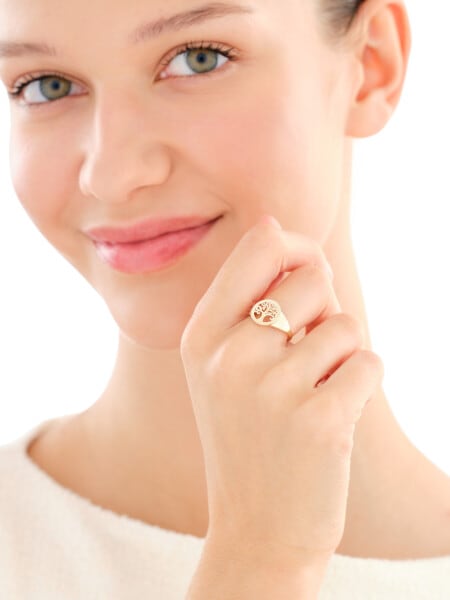 Złoty pierścionek - sygnet - drzewko