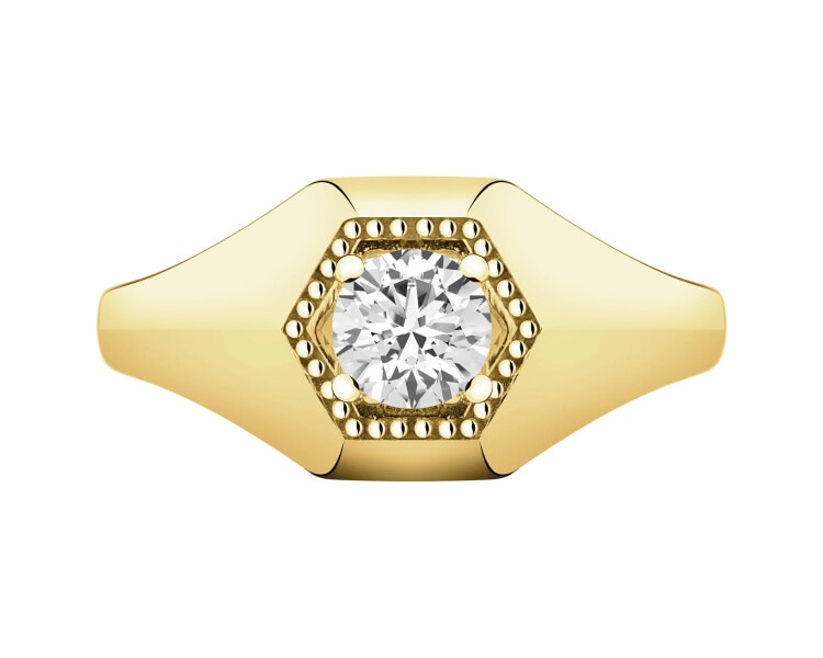 Złoty pierścionek z cyrkonią - sygnet