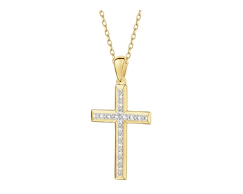 Zlatý přívěsek s diamanty - kříž - 0,06 ct - ryzost 585