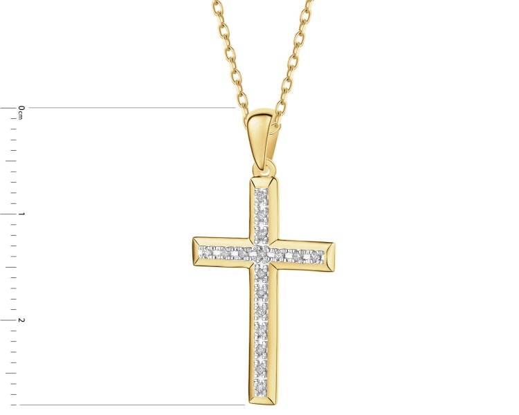 Zawieszka z żółtego złota z diamentami - krzyż - 0,06 ct - próba 585