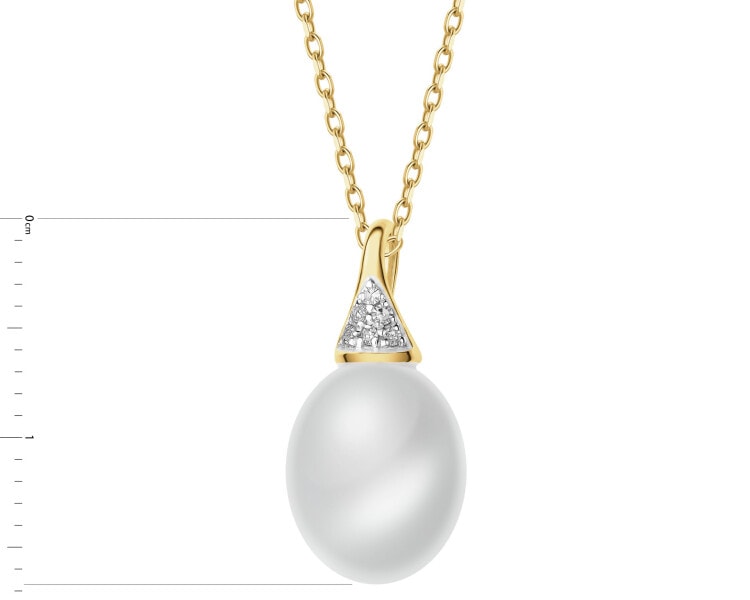 Zawieszka z żółtego złota z diamentami i perłą - próba 375