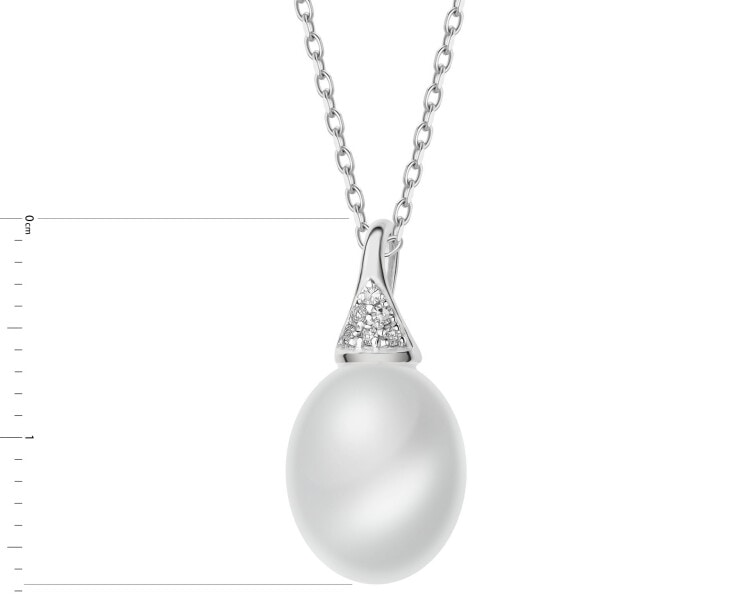 Přívěsek z bílého zlata s diamanty a perlou - ryzost 585