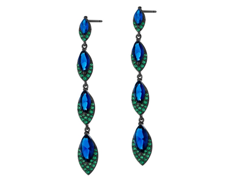 Silver Plated With Black Rhodium Dangling Earring with Cubic Zirconia