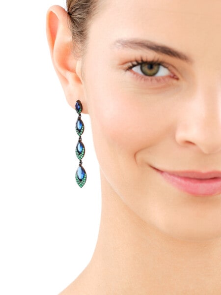 Silver Plated With Black Rhodium Dangling Earring with Cubic Zirconia