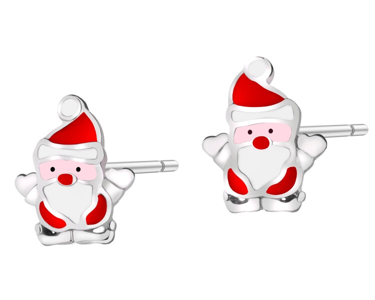 Stříbrné náušnice se smaltem - Santa Klaus