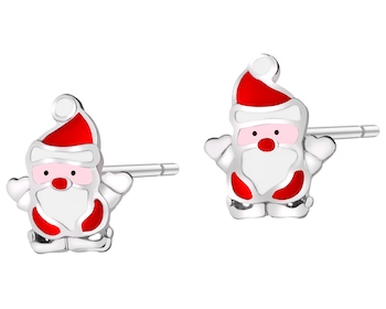 Stříbrné náušnice se smaltem - Santa Klaus