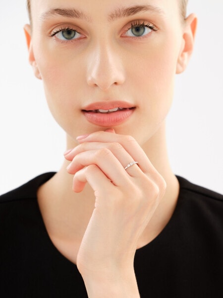 Rhodium Plated Silver Ring with Cubic Zirconia