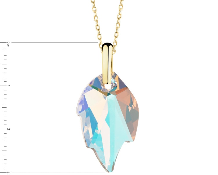 Złota zawieszka z kryształem syntetycznym - liść