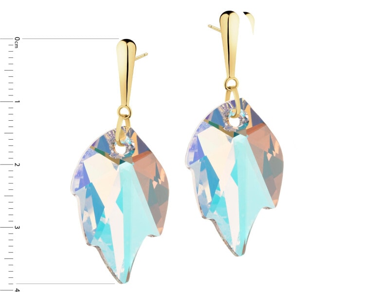 14 K Yellow Gold Dangling Earring with Synthetic Crystal