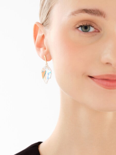 14 K Yellow Gold Dangling Earring with Synthetic Crystal