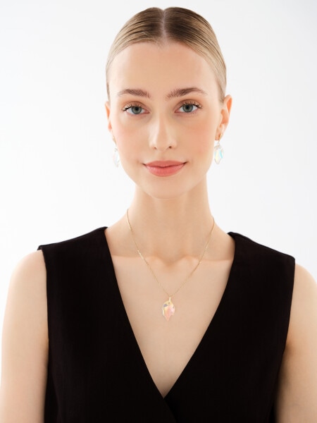 14 K Yellow Gold Dangling Earring with Synthetic Crystal