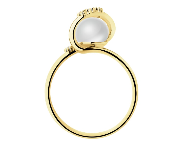 8 K Rhodium-Plated Yellow Gold Ring with Pearl