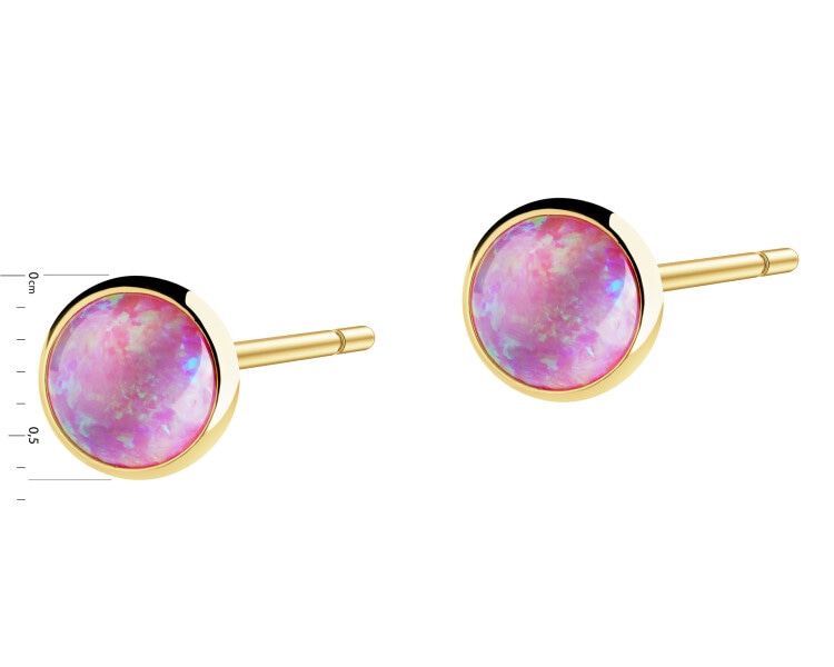 Złote kolczyki z opalami syntetycznymi