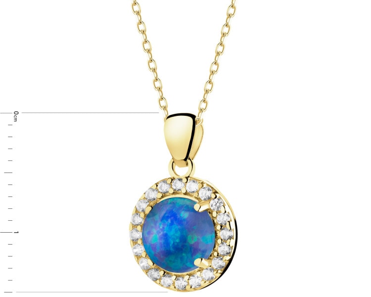 Złota zawieszka z opalitem i cyrkoniami