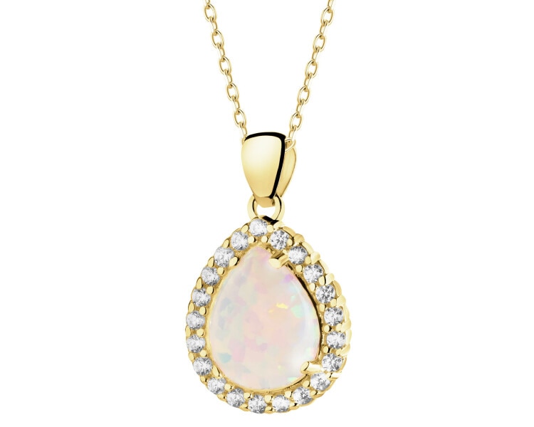 Złota zawieszka z opalitem i cyrkoniami