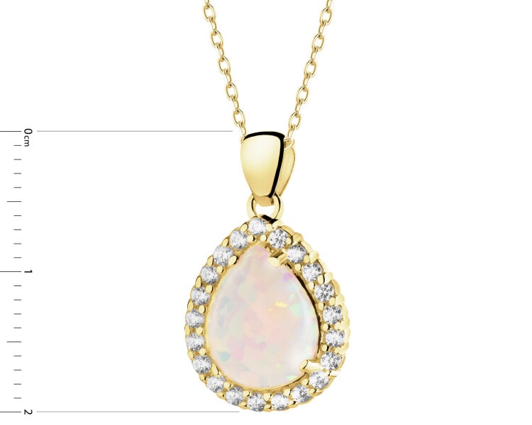 Złota zawieszka z opalitem i cyrkoniami