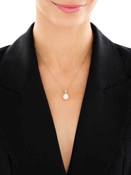 Złota zawieszka z opalitem i cyrkoniami