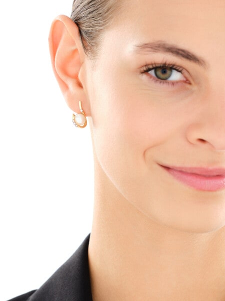 8 K Rhodium-Plated Yellow Gold Dangling Earring with Pearl