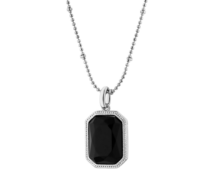 Rhodium-Plated Brass Necklace with Agate