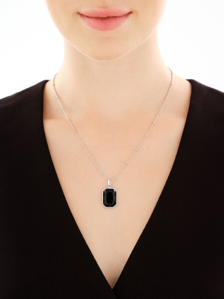 Rhodium-Plated Brass Necklace with Agate