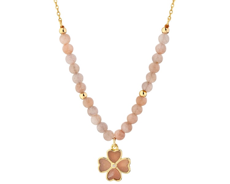 Gold-Plated Brass Necklace with Moonstone