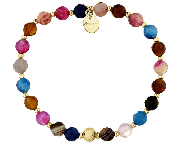 Bransoletka z mosiądzu pozłacana z agatami