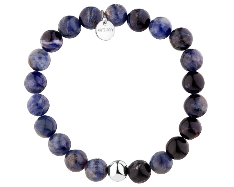 Rhodium-Plated Brass Bracelet with Sodalite
