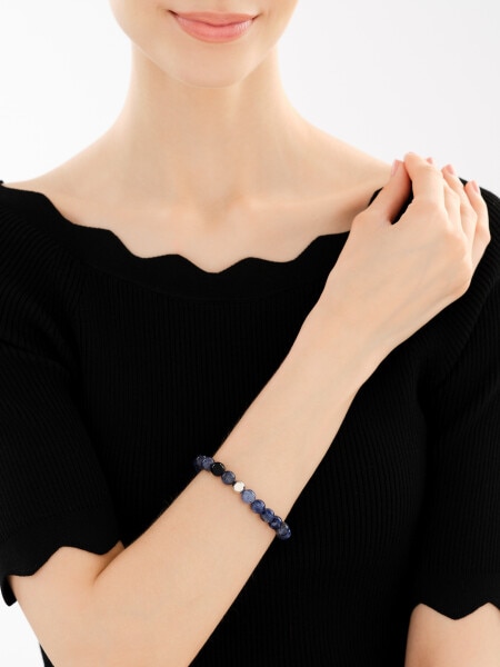 Rhodium-Plated Brass Bracelet with Sodalite