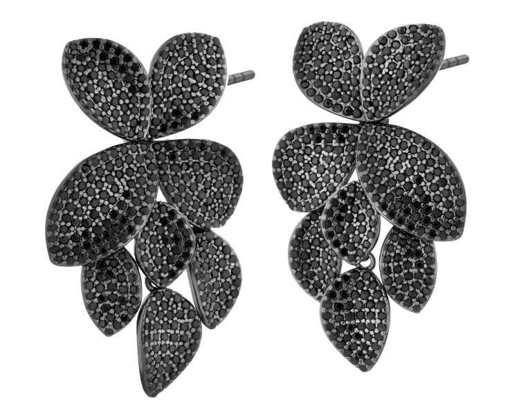 Rhodium-Plated Brass, Rhodium-Plated Silver Earrings with Cubic Zirconia