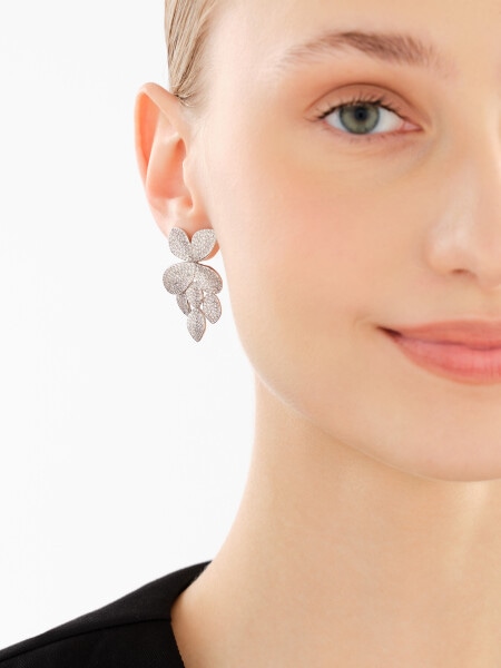 Rhodium-Plated Brass, Rhodium-Plated Silver Earrings with Cubic Zirconia