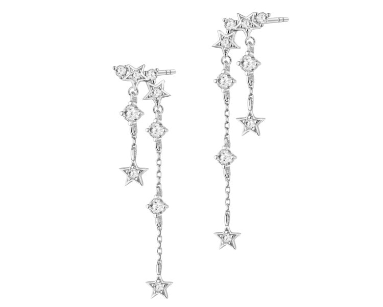 Rhodium Plated Silver Dangling Earring with Cubic Zirconia