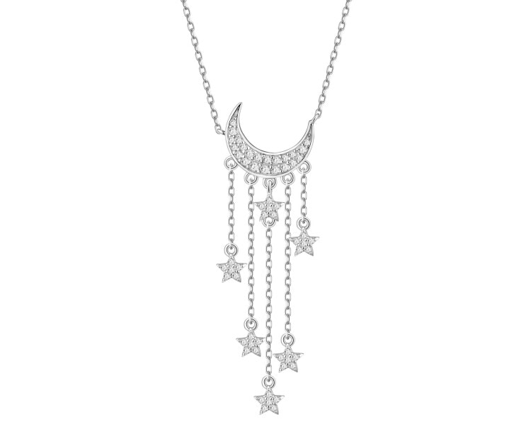 Naszyjnik srebrny z cyrkoniami - Księżyc, gwiazdy