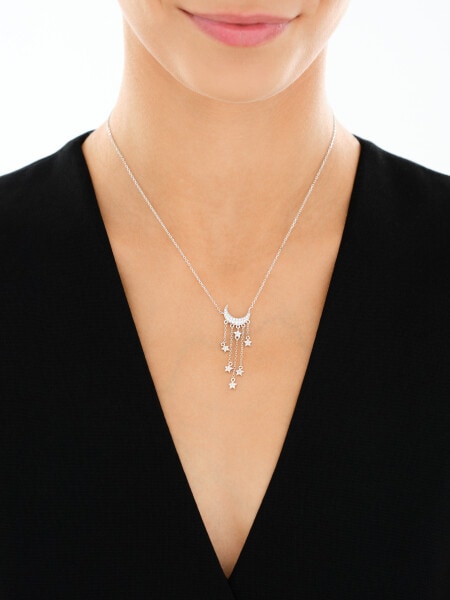 Naszyjnik srebrny z cyrkoniami - Księżyc, gwiazdy