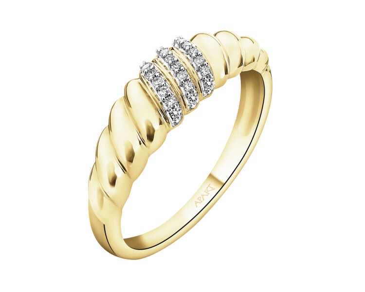 Pierścionek z żółtego złota z diamentami - 0,06 ct - próba 585