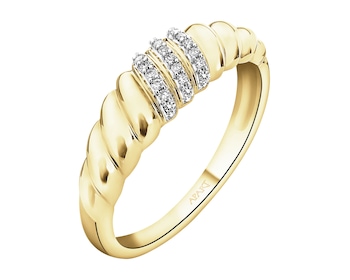 Pierścionek z żółtego złota z diamentami - 0,06 ct - próba 585