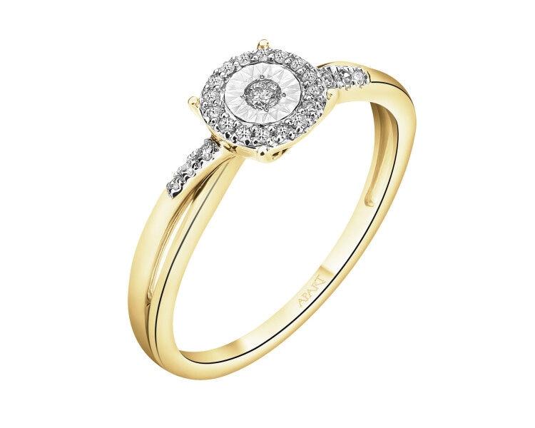 Pierścionek z żółtego i białego złota z diamentami - 0,10 ct - próba 585