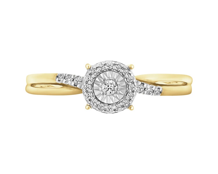 Pierścionek z żółtego i białego złota z diamentami - 0,10 ct - próba 585