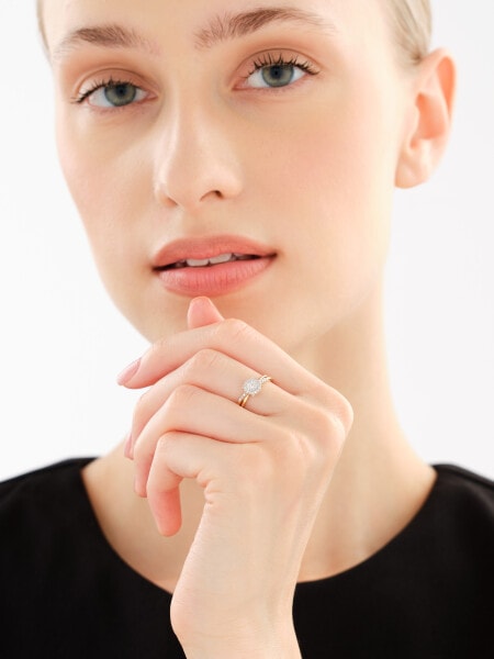 585 Yellow And White Gold Plated Ring with Diamonds - 0,10 ct - fineness 585