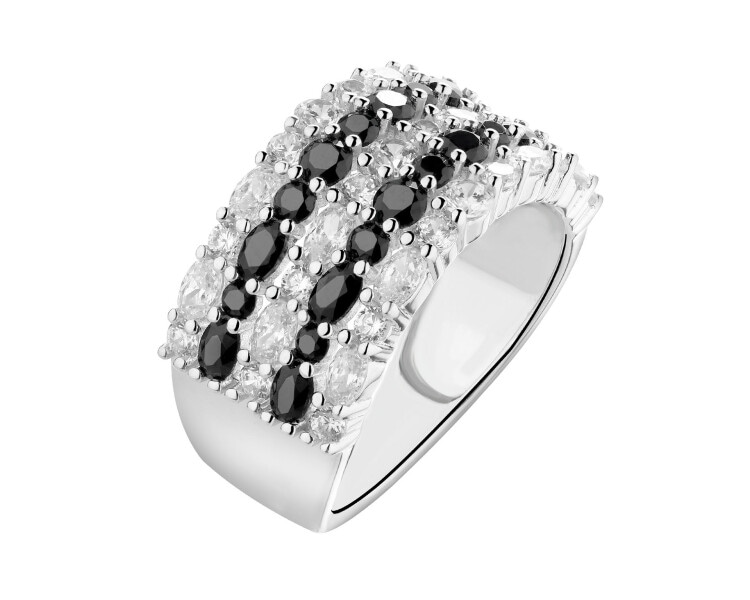 Rhodium Plated Silver Band Ring with Cubic Zirconia