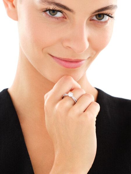 Rhodium Plated Silver Ring with Cubic Zirconia