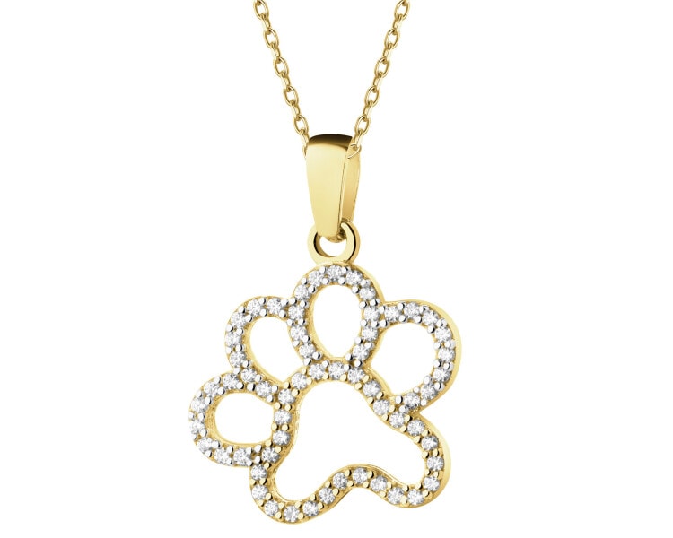 9 K Rhodium-Plated Yellow Gold Pendant with Cubic Zirconia