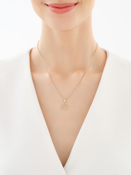 9 K Rhodium-Plated Yellow Gold Pendant with Cubic Zirconia